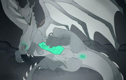 anus balls big_balls big_penis bodily_fluids claws cum feral genital_fluids genitals green_penis grey_body grey_scales horn huge_penis lying male on_side penis scales solo tail wings ribr0t dark_souls european_mythology fromsoftware mythology sinh_the_slumbering_dragon dragon mythological_creature mythological_scalie reptile scalie western_dragon hi_res