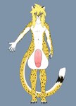 anthro balls big_balls big_penis blonde_hair blue_eyes claws finger_claws genitals hair huge_balls huge_penis hyper hyper_balls hyper_genitalia hyper_penis long_hair male penis solo toe_claws niflhiem arion_oropelt cheetah felid feline mammal alternate_version_at_source