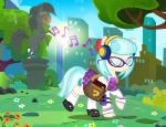 alternate_hairstyle bag book city clothing electronics eyewear female feral flower glasses headphones hooves listening manehattan music musical_note musical_symbol one_eye_closed outside park plant portable_music_player raised_hoof saddle_bag school_uniform sculpture smile solo statue sun symbol tree uniform pixelkitties apple_inc. friendship_is_magic hasbro ipod my_little_pony coco_pommel_(mlp) earth_pony equid equine horse mammal pony