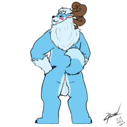 anthro antlers anus backsack balls black_sclera blue_body blue_claws blue_eyes blue_fur blush butt claws eyebrows finger_claws fur genitals hands_on_hips horn looking_back male mane no_pupils nude nude_anthro nude_male perineum pink_anus plantigrade rear_view red_nose simple_background slightly_chubby solo standing text thick_eyebrows tusks white_body white_eyebrows white_fur demi_owo league_of_legends riot_games tencent willump_(lol) yeti 1:1 2024 artist_name digital_drawing_(artwork) digital_media_(artwork) full-length_portrait hi_res portrait signature