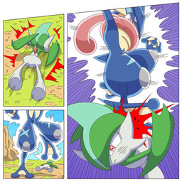 ambiguous_gender angry anthro duo fur long_tongue not_furry outside red_eyes tongue tongue_out ragster_(artist) nintendo pokemon amphibian gallade generation_3_pokemon generation_4_pokemon generation_6_pokemon greninja humanoid mammal pokemon_(species) 1:1 comic digital_media_(artwork) hi_res