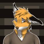 1:1 abstract_background anthro black_body black_fur brown_clothing brown_shirt brown_topwear canid canine clothed clothing digital_media_(artwork) evals fox fur gorsha_pendragon grey_eyes hair keidran male mammal mike_(twokinds) one_ear_up pivoted_ears red_fox shaded shirt short_hair simple_background solo topwear true_fox twokinds unseen_male watermark white_body white_fur yellow_body yellow_fur