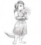 anthro bouquet clothed clothing female flower fully_clothed hair looking_at_viewer plant simple_background solo white_background oddwilds mammal mustelid otter greyscale hi_res monochrome