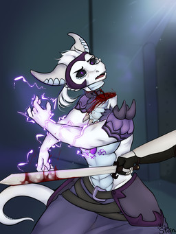 anthro blood blood_on_sword blood_on_weapon bodily_fluids bottomwear clothed clothing death decapitation duo fingers gore holding_melee_weapon holding_object holding_sword holding_weapon magic_user male melee_weapon mostly_offscreen_character severed_body_part severed_head simple_background standing sword tail topless topless_anthro topless_male weapon mrs._stein mythology dragon mythological_creature mythological_scalie scalie digital_media_(artwork)