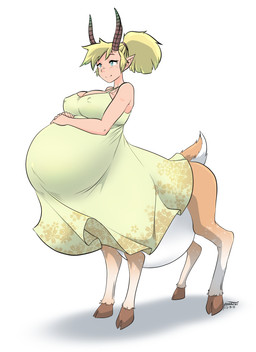 belly blonde_hair blue_eyes breasts clothing dress female freckles fur hair hooves horn pointy_ears pregnant pregnant_female pregnant_taur simple_background solo tail taur_double_pregnancy taur_lower_pregnancy taur_upper_pregnancy tied_hair white_background marrazan deer deer_taur mammal mammal_taur taur 2019 hi_res