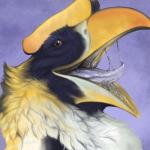 ambiguous_form ambiguous_gender beak black_body black_feathers bodily_fluids brown_eyes casque_(anatomy) cere_(anatomy) drooling feather_tuft feathers feral front_view gaping_mouth grey_beak head_crest head_tuft imminent_vore looking_at_viewer mouth_shot multicolored_beak multicolored_body multicolored_feathers open_beak open_mouth purple_background purple_tongue saliva saliva_on_tongue saliva_string simple_background smile solo tongue tuft two_tone_beak white_body white_feathers yellow_beak yellow_body yellow_feathers dogspots harry_hornbill avian bird bucerotiform hornbill 1:1 2017 digital_media_(artwork) digital_painting_(artwork) headshot_portrait hi_res icon portrait