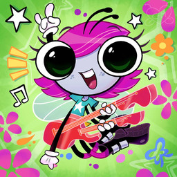 4_arms anthro big_eyes blue_clothing blue_shirt blue_t-shirt blue_topwear boots bottomwear clothing double-neck_guitar female footwear freckled_face freckles gloves grey_body grey_skin guitar hair handwear holding_double-neck_guitar multi_arm multi_limb musical_instrument orange_bottomwear orange_clothing orange_skirt pink_clothing pink_footwear pink_hair pink_socks plucked_string_instrument purple_boots purple_clothing purple_footwear red_guitar shirt shoes skirt socks solo string_instrument t-shirt topwear white_clothing white_gloves white_handwear mags-niac disney the_buzz_on_maggie maggie_pesky arthropod fly_(animal) insect 1:1