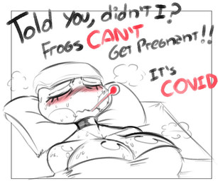 anthro bed big_breasts blush bodily_fluids breasts choker eyes_closed female furniture huge_breasts ill jewelry lying necklace non-mammal_breasts on_back pillow scientific_instrument solo sweat sweaty_body sweaty_breasts thermometer noirchaton4 grefina_(noirchaton4) amphibian frog tree_frog meme