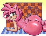 anthro big_butt bodily_fluids breasts butt female heart_symbol huge_butt looking_at_viewer looking_back looking_back_at_viewer nude solo sweat sweaty_butt pachislot sega sonic_the_hedgehog_(series) amy_rose eulipotyphlan hedgehog mammal