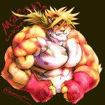 abs anthro clothing eyebrows fingerless_gloves fur gloves grin handwear male muscular muscular_anthro muscular_male nipples pecs shirtless smile solo striped_body striped_fur stripes thick_eyebrows yellow_body yellow_fur hunmut lifewonders tokyo_afterschool_summoners macan_(tas) felid mammal pantherine tiger 1:1 bust_portrait portrait