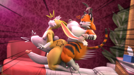 abdominal_bulge ahegao anal anal_penetration anthro bed bedroom big_breasts big_penis breasts brown_nipples butt butt_tattoo chair choker clothing duo ear_pull erection eyewear eyewear_on_head fake_ears fake_rabbit_ears fur furniture genitals glans gloves gynomorph gynomorph/male handwear huge_penis humanoid_genitalia humanoid_penis hyper hyper_genitalia hyper_penis intersex intersex/male jewelry long_ears looking_pleasured male motion_blur motion_lines necklace nipples nude nude_gynomorph nude_male orange_body orange_fur penetration penile penile_penetration penis penis_in_ass pillow plant red_wall rough_sex sex slightly_chubby slightly_chubby_gynomorph slightly_chubby_intersex stripes sunglasses sunglasses_on_head tail tan_body tan_fur tattoo tissue_box vein veiny_penis wearing_sunglasses white_body white_fur yellow_body 2-ban gala_(2-ban) taiga_(2-ban) felid lagomorph leporid mammal pantherine rabbit tiger 16:9 3d_(artwork) digital_media_(artwork) hi_res widescreen