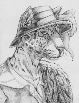 anthro clothed clothed_anthro clothed_male clothing front_view fur furgonomic_hat furgonomic_headwear furgonomics grey_background hat headgear headwear inner_ear_fluff looking_at_viewer male mouth_closed shirt simple_background solo spotted_face spotted_neck topwear tuft whiskers deriaz felid jaguar mammal pantherine 2013 bust_portrait graphite_(artwork) greyscale monochrome portrait signature traditional_media_(artwork)
