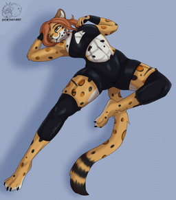 abs anthro black_nails breasts brown_body brown_eyes brown_fur clothing colored_nails female fur medium_breasts muscular muscular_anthro muscular_female nails orange_body orange_fur solo white_body white_fur allartskye cheetah felid feline mammal hi_res