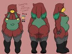 4:3 anthro big_breasts big_butt breasts butt clothed clothing enderbendr female hair hi_res long_ears mammal microsoft minecraft model_sheet mojang overalls red_body samantha_(endrslendr) simple_background slightly_chubby smile sniffer solo thick_thighs topwear xbox_game_studios