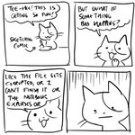 4_panel_comic ambiguous_gender anthro black_eyes black_text dialogue dot_eyes ellipsis holding_object holding_pen mouth_closed open_mouth open_smile paws pen question_mark simple_background smile solo speech_bubble talking_to_self text whiskers white_background flavia-elric domestic_cat felid feline felis mammal 1:1 2020 comic digital_media_(artwork) english_text hi_res monochrome