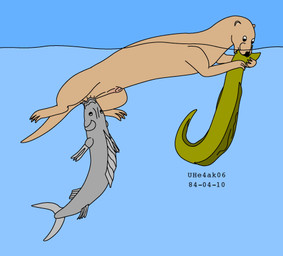 animal_genitalia balls balls_in_mouth blue_water castration cock_and_ball_torture feral fur genital_mutilation genital_torture genitals green_body grey_body group male mutilation nude nude_male sheath sky sucking swimming tail tan_body tan_fur teeth text trio underwater vore water urbanhermit aquatic eel fish mammal mustelid otter 1984 colored dated low_res