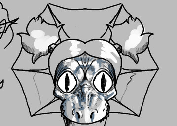 anthro death_glare female frill_(anatomy) looking_at_viewer neck_frill pigtails pupils slit_pupils snarling solo soul_devouring_eyes wide_eyed sakamtosng petunia_(iwhtg) brachiosaurid brachiosaurus dilophosaurid dilophosaurus dinosaur hybrid macronarian prehistoric_species reptile saurischian sauropod sauropodomorph scalie theropod sketch unfinished