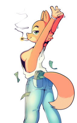 anthro banknote bottomwear bracelet breasts butt cigarette clothed clothing denim denim_bottomwear denim_clothing eyebrow_piercing facial_piercing falling_money female fur green_eyes jeans jewelry looking_at_viewer looking_back looking_back_at_viewer money orange_body orange_fur pants piercing raised_arms side_boob side_view smoking solo stretching noogatdelight_(artist) dreamworks the_bad_guys diane_foxington canid canine fox mammal 2022 hi_res portrait three-quarter_portrait