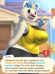 4_fingers anthro black_nose blurred_background catchphrase clothed clothing dialogue eyebrows female fingers fur hair open_mouth outside solo text aeonspassed animal_crossing nintendo tutu_(animal_crossing) bear mammal 2022 3:4 digital_media_(artwork) english_text hi_res