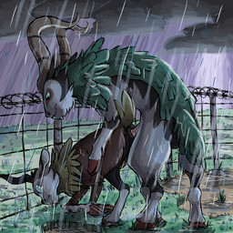 all_fours ambiguous_gender anal anal_penetration barbed_wire bodily_fluids butt cloud crying dark detailed_background doggystyle duo erection fence feral forced from_behind_position genitals grass hooves horn larger_male male male/ambiguous nude outside overcast penetration penis plant quadruped raining rape sex size_difference sky smaller_ambiguous storm tears trapped paintdog_(artist) nintendo pokemon bovid caprine generation_6_pokemon gogoat mammal pokemon_(species) skiddo 1:1 hi_res