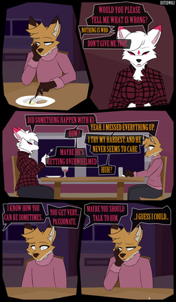 5_fingers alcohol anthro beverage breasts clothed clothing container cup dialogue dinner_table dipstick_ears drinking_glass duo ear_markings eating female fingers flannel_shirt fur glass glass_container glass_cup gloves_(marking) male markings multicolored_ears night orange_body orange_fur sad sitting sweater text topwear turtleneck white_body white_fur wine wine_glass suitedwolfie balthy's_mom_(suitedwolfie) balthy_(suitedwolfie) canid canine fox japanese_fox mammal red_fox true_fox absurd_res comic english_text hi_res mother_(lore) mother_and_child_(lore) mother_and_son_(lore) parent_(lore) parent_and_child_(lore) parent_and_son_(lore) son_(lore)