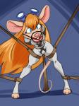 anthro ball_gag bdsm bondage bound breasts buckteeth camel_toe female gag leather solo teeth bastianmage chip_'n_dale_rescue_rangers disney gadget_hackwrench mammal mouse murid murine rodent hi_res