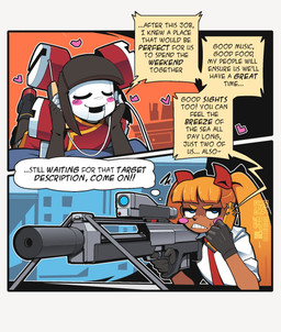 5_fingers accessory annoyed armwear asian_clothing assassin bangs barcode blonde_hair blue_eyes blush blush_stickers boots bow_ribbon cellphone chinese_clothing chinese_dress clothing dialogue dress duo east_asian_clothing elbow_gloves electronics eye_roll female fingerless_gloves fingers flip_phone footwear freckled_face freckles gloves gun hair hair_accessory hair_bow hair_ribbon handwear heart_symbol holding_gun holding_object holding_phone holding_ranged_weapon holding_weapon inside lying machine necktie not_furry on_front on_phone open_mouth open_smile outside phone phone_call pigtails pseudo_clothing pseudo_hair qr_code raised_calf ranged_weapon ribbons rifle shoes smile sniper_rifle speech_bubble text weapon white_body blackboltlonewolf charlotte_(blackbolt) zhao_jinfei_(blackbolt) human humanoid mammal robot robot_humanoid 2026 comic english_text hi_res signature