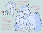 blue_body blue_fur female feral fur green_background simple_background solo text bloowolfy nintendo pokemon el_(bloowolfy) generation_1_pokemon ninetales pokemon_(species) 2023 english_text hi_res model_sheet