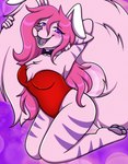 anthro big_tail blush bunny_costume clothing costume fake_ears female fur hair heart_eyes heart_symbol long_hair pink_body pink_fur pink_hair purple_eyes smile solo stripes tail aardpuff vtuber puffin_(aardpuff) aardwolf hyena mammal absurd_res hi_res