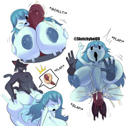 abdominal_bulge anal anal_penetration anthro areola balls bent_over big_breasts big_butt big_penis black_body black_hair blue_body blue_hair blue_nipples bodily_fluids breast_grab breast_play breast_squish breasts butt cum cum_in_vagina cum_inside cum_on_breasts disembodied_penis doggystyle duo exclamation_point eyes_closed female from_behind_position genital_fluids genitals hair hand_on_breast huge_breasts huge_butt huge_penis interspecies licking male male/female nipples nude one_eye_closed onomatopoeia open_mouth oral penetration penile penis penis_lick sex smile sound_effects squish text titfuck tongue tongue_out vaginal vaginal_penetration vulva sketchyboi08 spooky's_jump_scare_mansion spooky_(sjm) domestic_cat felid feline felis ghost humanoid mammal spirit 1:1 absurd_res english_text hi_res