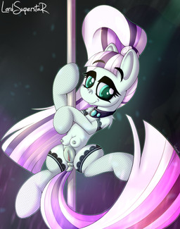 anus clitoris clothing dancing dock_(anatomy) eyeshadow female feral fishnet_clothing genitals jewelry legwear makeup necklace nipples pole pole_dancing presenting presenting_anus presenting_vulva solo spread_legs spreading tail teats thigh_highs vulva peruanoart friendship_is_magic hasbro my_little_pony coloratura_(mlp) equid mammal absurd_res hi_res