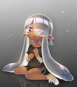blue_eyes clothing eyewear female glasses looking_at_viewer open_mouth sitting solo young young_female young_humanoid mofuaki nintendo splatoon animal_humanoid aquatic aquatic_humanoid cephalopod cephalopod_humanoid humanoid inkling mollusk mollusk_humanoid 2015