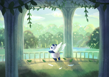 anthro biped chibi detailed_background outside plant solo tree white_body wings araru bear giant_panda mammal 2020 hi_res