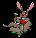 anthro blush bottomless box christmas_clothing clothed clothing condom container ear_piercing ear_ring female genitals holidays in_box in_container lying on_back piercing pussy ring_piercing sexual_barrier_device simple_background solo sunken_seat transparent_background upskirt notarealcop christmas ruby_(notarealcop) lagomorph leporid mammal rabbit alpha_channel colored