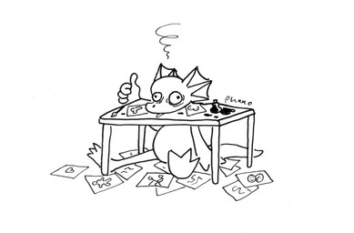 ahegao anthro bulging_eyes burnout furniture gesture hand_gesture ink ink_splatter inkwell looking_pleasured male paper pen sitting slightly_chubby solo table thumbs_up tongue tongue_out phano mythology dragon mythological_creature mythological_scalie scalie monochrome