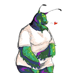 antennae_(anatomy) anthro breasts clothed clothing faceless female fingers front_view green_body heart_reaction medium_breasts shirt simple_background slightly_chubby slightly_chubby_anthro slightly_chubby_female snout solo standing three-quarter_view topwear white_background white_clothing white_shirt white_topwear 4chan_anon gastropod mollusk slug 1:1 2025 aliasing cel_shading digital_media_(artwork) oekaki portrait shaded tegaki_(artwork) three-quarter_portrait