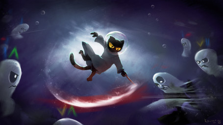 ambiguous_gender anthro clothing group holidays magic magic_user robe underwater water kochich google google_doodle halloween magic_cat_academy momo_(google) domestic_cat felid feline felis ghost mammal spirit 16:9 hi_res widescreen