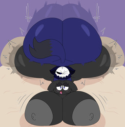 anthro areola bed big_areola big_breasts big_butt big_nipples black_body black_fur black_sclera blue_body blue_eyes blue_fur blue_tail blush bone breasts butt cute_fangs dipstick_tail duo fangs female fur furniture grey_areola grey_nipples grey_tail_tip huge_areola huge_breasts huge_butt huge_nipples hyper hyper_areola hyper_breasts hyper_butt hyper_nipples male male/female markings nipples open_mouth purple_background sex simple_background skull skull_head tail tail_markings teeth tongue tongue_out white_sclera cyandrive98 heart_(cyandrive98) shion_(cyandrive98) bat canid canine canis mammal wolf 2025 absurd_res digital_media_(artwork) hi_res