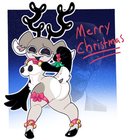 anthro antlers bell bell_accessory bell_collar big_butt black_nipples blotchy_areola border bow_ribbon breasts butt collar crotch_tuft eyelashes female freckled_face freckles holding_object holidays holly_(plant) horn merry_christmas nipples nude outline plant pupils red_pupils snow solo tail tuft white_border white_outline mschaox6 christmas team_fortress_2 valve lucy_(mschaox6) spy_(team_fortress_2) deer mammal new_world_deer reindeer hi_res