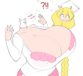ambiguous_gender barking big_breasts blonde_hair bouncing_breasts braided_hair braided_ponytail breasts cleavage clothed clothing collarbone constricted_pupils detachable detachable_head disembodied_head duo female feral frilly frilly_clothing frilly_topwear hair head_swap huge_breasts hyper hyper_breasts light_body light_skin long_hair nipple_outline not_furry_focus open_mouth ponytail pupils purple_eyes severed_body_part severed_head simple_background small_pupils topwear white_background white_clothing white_topwear wide_eyed theycallhimcake mars_attacks! cassie_torbjornson sprinkles_(theycallhimcake) canid canine canis chihuahua domestic_dog human mammal toy_dog 2018 2d_animation animated digital_media_(artwork) frame_by_frame loop