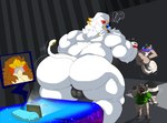 anthro anthrofied backsack balls big_butt black_balls blush brown_body brown_fur butt clothing collar fur genitals green_clothing green_topwear group male muscular muscular_anthro muscular_male nude overweight overweight_anthro overweight_male topwear white_body white_fur foko_s mc_morrales nintendo pokemon soleo's_brother entei generation_2_pokemon generation_7_pokemon legendary_pokemon pokemon_(species) rockruff solgaleo absurd_res hi_res