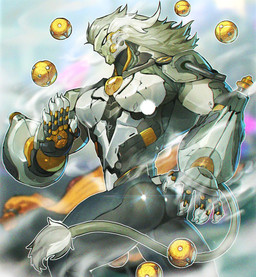 5_fingers anthro ball biped claws fingers grey_mane humanoid_hands male mane muscular muscular_anthro muscular_male tail tail_tuft tuft papyuuno mihoyo zenless_zone_zero banyue_(zenless_zone_zero) felid lion mammal pantherine robot_anthro 2025 colored hi_res