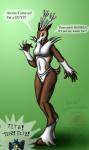 anthro breasts chest_tuft clothing duo female fur green_background looking_at_viewer male red_eyes simple_background spikes standing text tuft underwear snowfyre nintendo pokemon buck_(snowfyre) canid canine deer generation_4_pokemon generation_5_pokemon lucario mammal pokemon_(species) sawsbuck winter_sawsbuck 2011 english_text hi_res