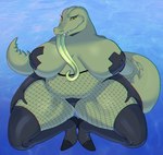 anthro big_breasts boots breasts clothing crouching female fishnet_clothing fishnet_leggings fishnet_legwear footwear green_body green_tongue huge_breasts huge_thighs leggings legwear long_tail long_tongue obese obese_anthro obese_female overweight overweight_anthro overweight_female panties pasties shoes solo tail thick_thighs thigh_boots thigh_highs tongue tongue_out underwear yellow_eyes carpallove bayley_(tophale) crocodile crocodilian goo_creature reptile scalie hi_res