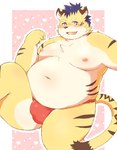 anthro asian_clothing belly big_belly bulge clothing detailed_bulge east_asian_clothing fundoshi japanese_clothing kemono male moobs navel nipples overweight overweight_male red_clothing red_fundoshi red_underwear solo underwear ibuki_haruno felid mammal pantherine tiger 2022 absurd_res hi_res