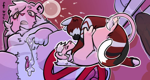anthro bodily_fluids condom cum cum_on_hand duo eye_bags forced forced_impregnation from_front_position genital_fluids genitals hair heterochromia impregnation lying mane mane_hair mismatched_sexual_dimorphism missionary_position on_back ovum penis pink_body red_body sabotaged_condom sabotaging_condom scissors sex sexual_barrier_device slightly_chubby sperm_cell tail tail_tuft teeth tuft vulva wearing_condom worried yellow_teeth sabrinaleaarts sabby_softpawz hi_res