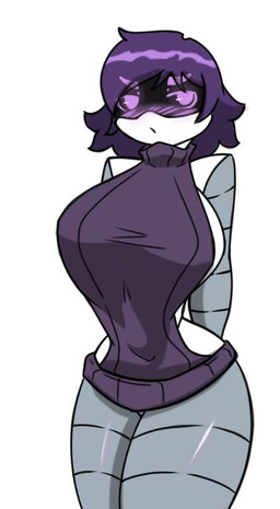angry big_breasts blush blushing_at_viewer breasts female looking_at_viewer looking_back machine pose solo thick_thighs wide_hips pace-maker glitch_productions murder_drones uzi_(murder_drones) humanoid robot pinup