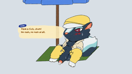 animal_genitalia anthro balls big_balls big_penis blush bodily_fluids clothed clothing dialogue dirty dirty_feet embarrassed erection feet flat_cap foreskin fur genital_fluids genitals hat header header_box headgear headwear huge_balls huge_penis humanoid_genitalia humanoid_penis looking_at_viewer male nipples nude pencil_sketch penis precum red_eyes sheath simple_background simulated_traditional_(artwork) solo sweat text text_header misutaaurufu animal_crossing nintendo kicks_(animal_crossing) mammal mephitid skunk 16:9 colored digital_drawing_(artwork) digital_media_(artwork) english_text flat_colors hi_res sketch widescreen