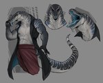 anthro blue_tongue clothed clothed_anthro clothed_male clothing forked_tongue gun male muscular muscular_anthro muscular_male open_clothing open_mouth open_topwear open_vest ranged_weapon solo striped_body stripes teeth tongue tongue_out topwear vest weapon cryptid_jhin lizard megalania prehistoric_species reptile scalie