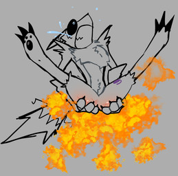 ambiguous_gender anthro bodily_fluids burning butt butt_from_the_front butt_on_fire clenched_teeth fire hand_on_butt pain solo tail tears teeth raccoonjefferson bandai_namco digimon hasbro canid digimon_(species) mammal renamon digital_media_(artwork) hi_res